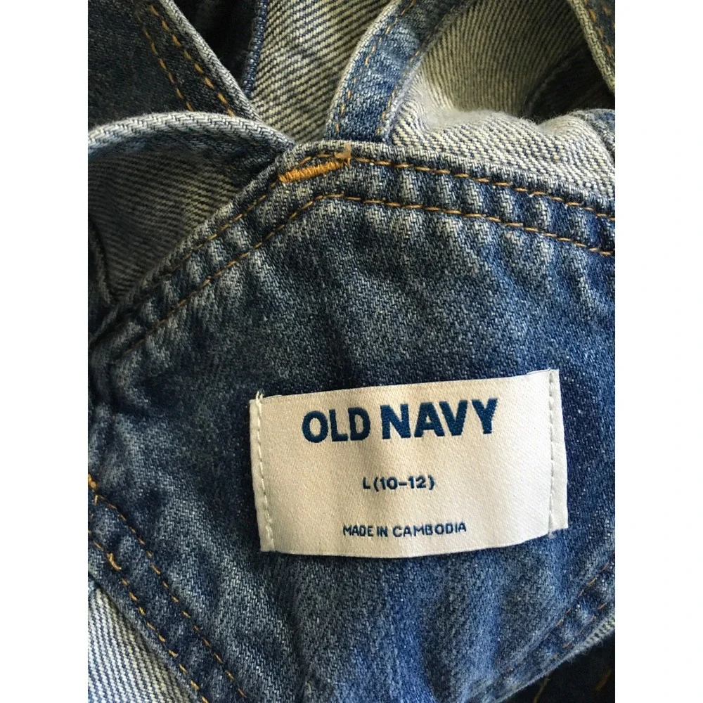 NEW Old Navy Denim Overalls Kid Size L 10-12 Blue Distressed Straight Leg Unisex